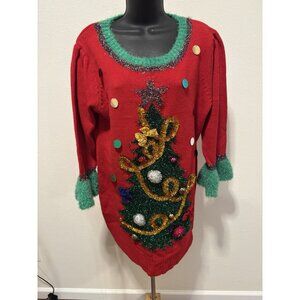 Celebrate Together Christmas Sweater Dress  Womans L Large Jingle Bells Tinsel